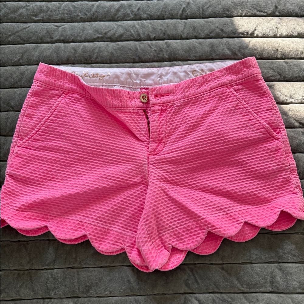 Lilly Pulitzer Vibrant Pink Scalloped High Waist Shorts The Buttercup Short